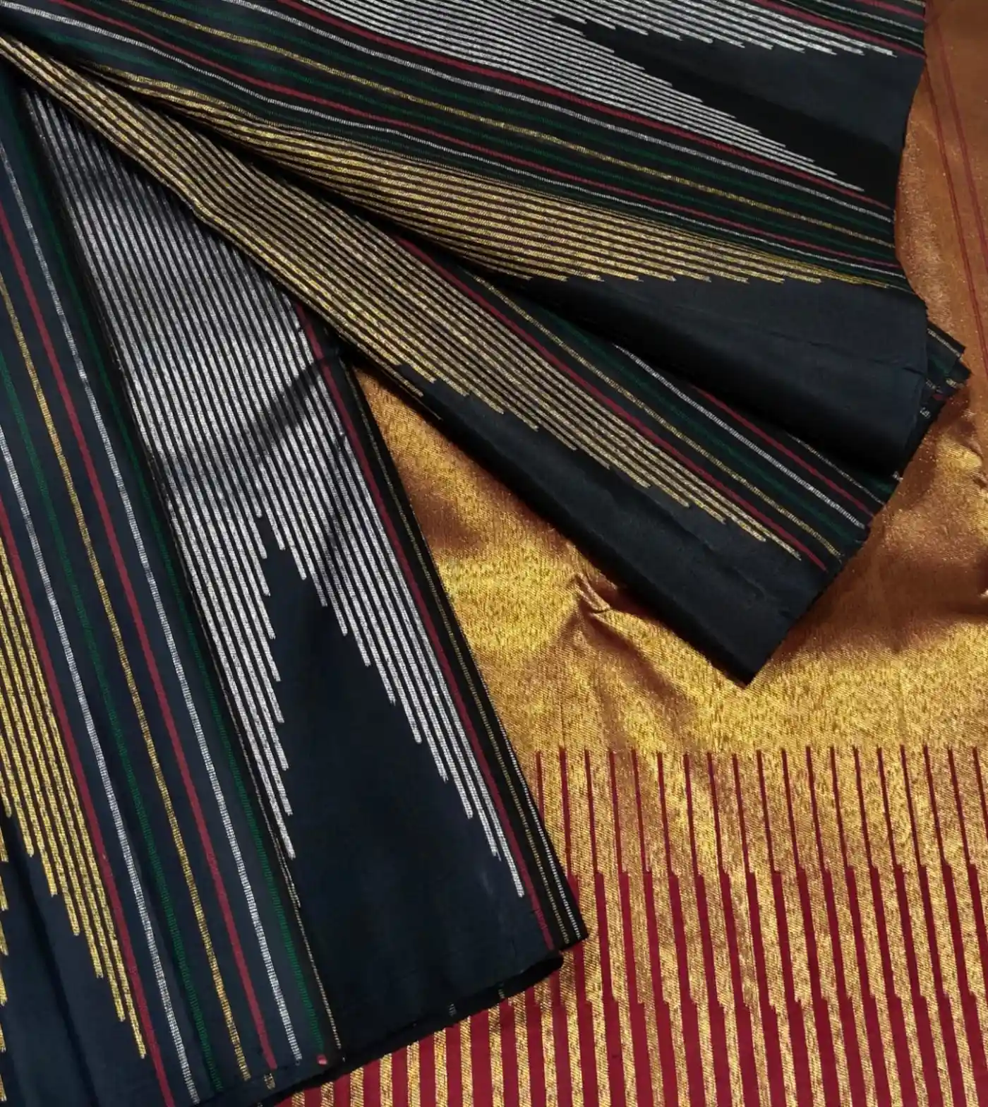 Metallic Gold & Black Geometric Handloom Saree